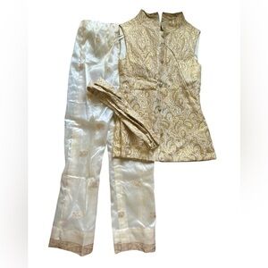 Vtg 60s Metallic Gold Brocade Tunic & Pants Outfit Set ELLI Europe Craft